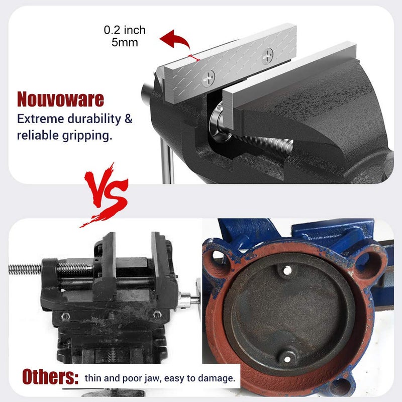 NUOVOWARE مِثْقَب طاولة Nuovoware 3 إنش، قاعدة دوارة 360 درجة، مِثْقَب منزلي عالمي محمول، مشبك طاولة، أداة ثابتة لمشاريع النجارة، الأعمال المعدنية، قطع الأنابيب، الحفر، المنشار، أسود - Image 4